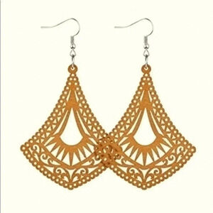 Laser Cut Lacey Open Bell Wood Wooden Drop Earrings